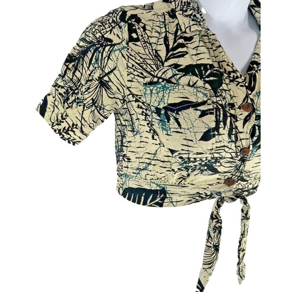 Urban Outfitters Small Button Down Crop Top Nylon Beige Black Halter - Picture 2 of 11